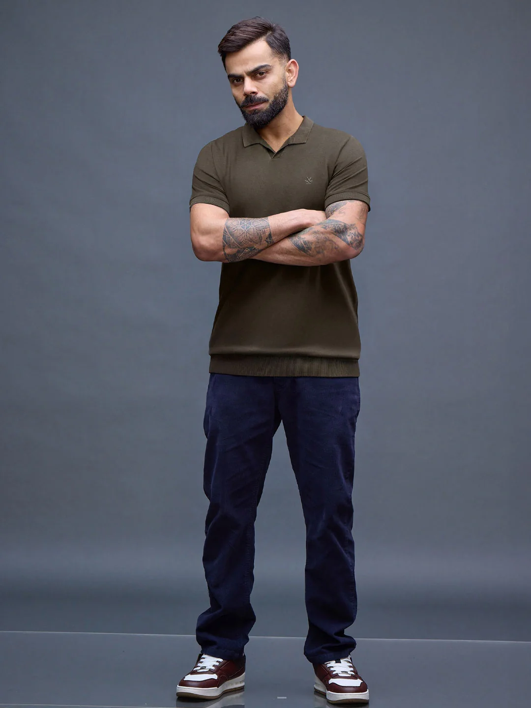 Premium Flat Knit Slim Fit Polo T-Shirt | Olive - Image 2