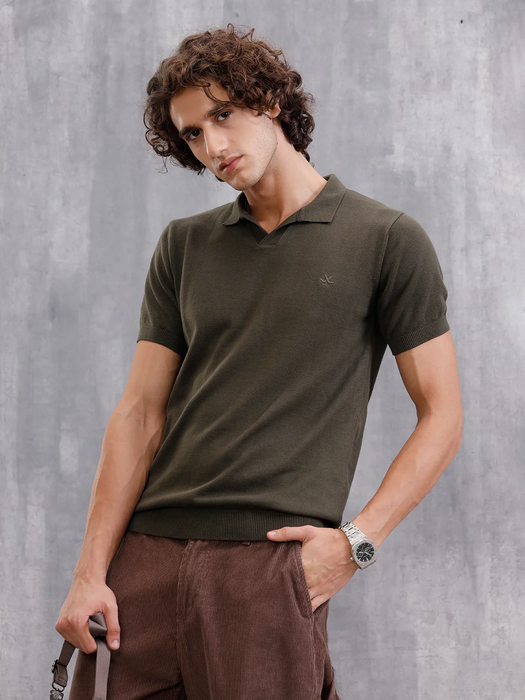 Premium Flat Knit Slim Fit Polo T-Shirt | Olive - Image 3