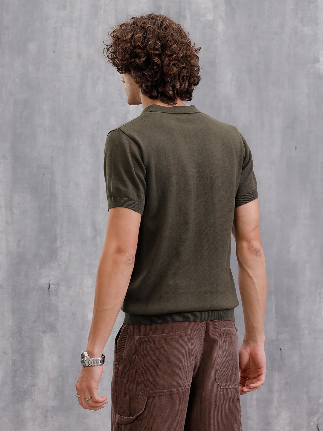 Premium Flat Knit Slim Fit Polo T-Shirt | Olive - Image 5