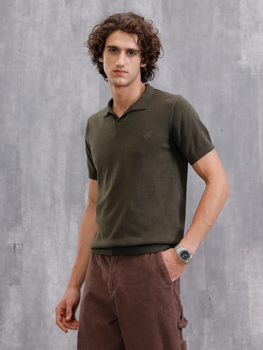Premium Flat Knit Slim Fit Polo T-Shirt | Olive - Image 7