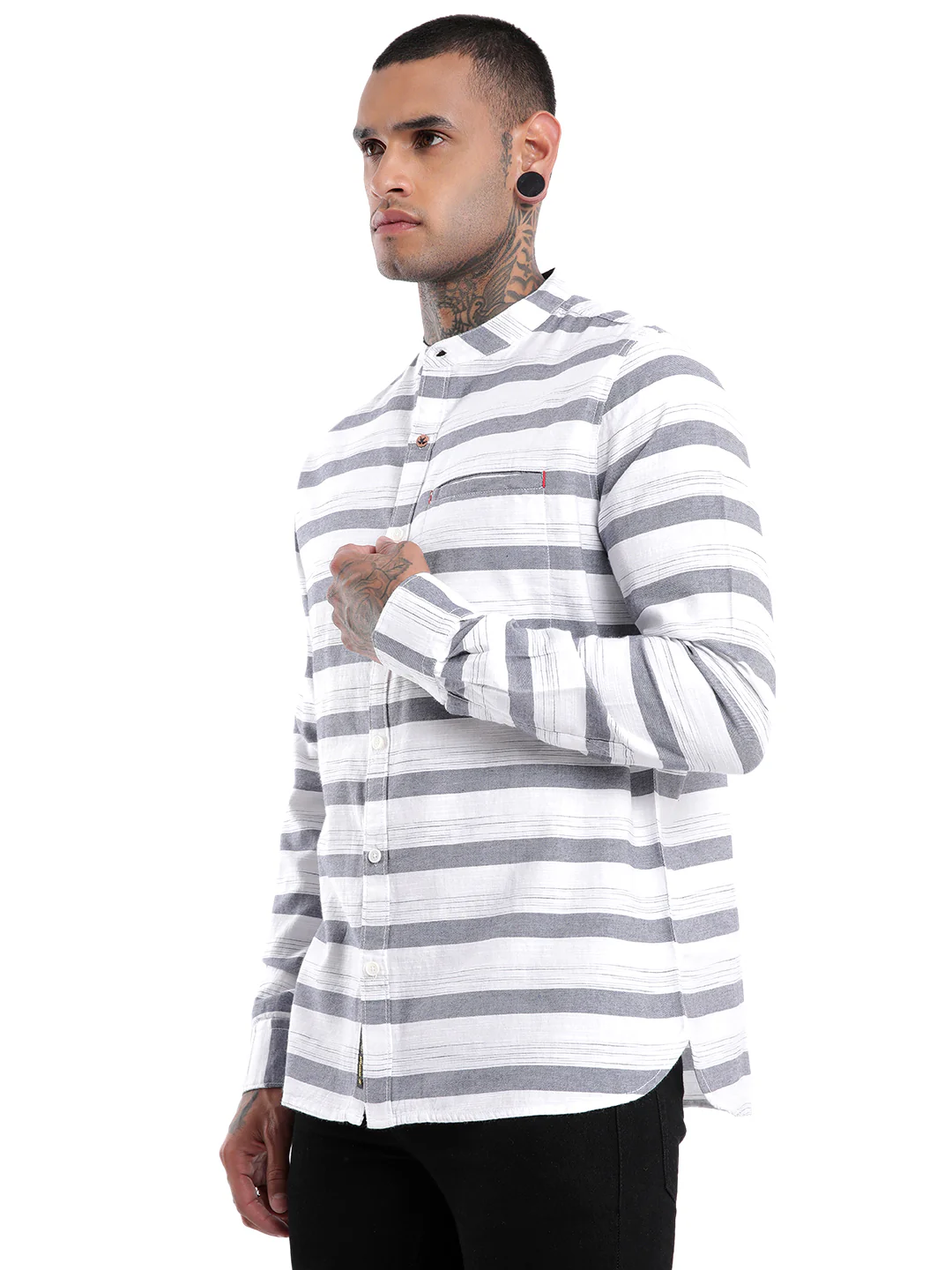 Premium Grey And White Striped Shirt - Image 4