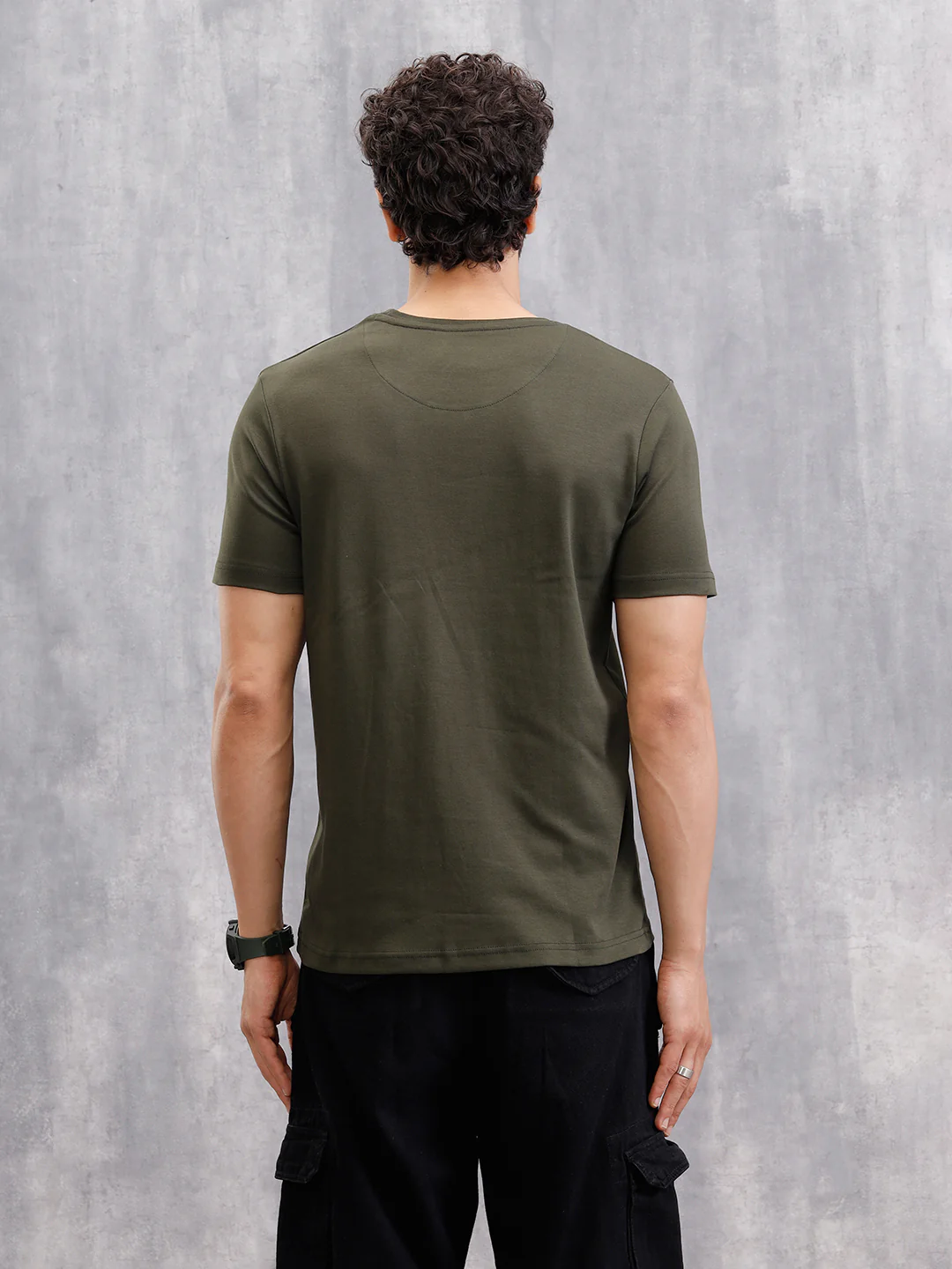 Premium Interlock Base With Dark Floral Logo Brand Carrier Crew Neck T-Shirt | Olive - Image 5