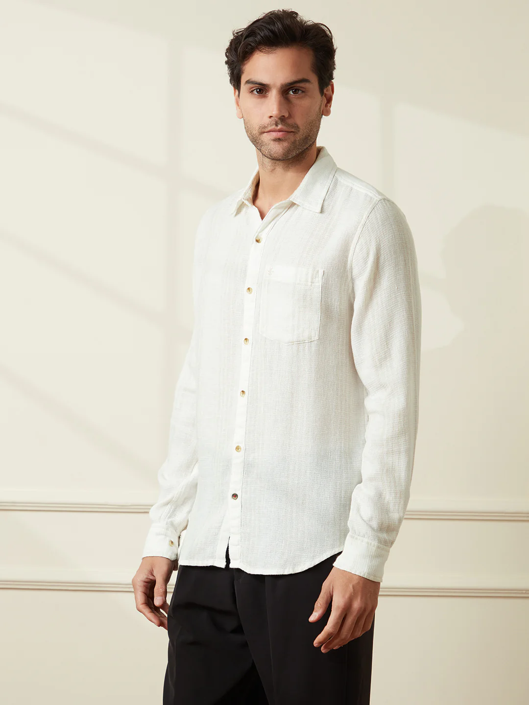 Waffle Textured Slim Fit Shirt | Beige - Image 4