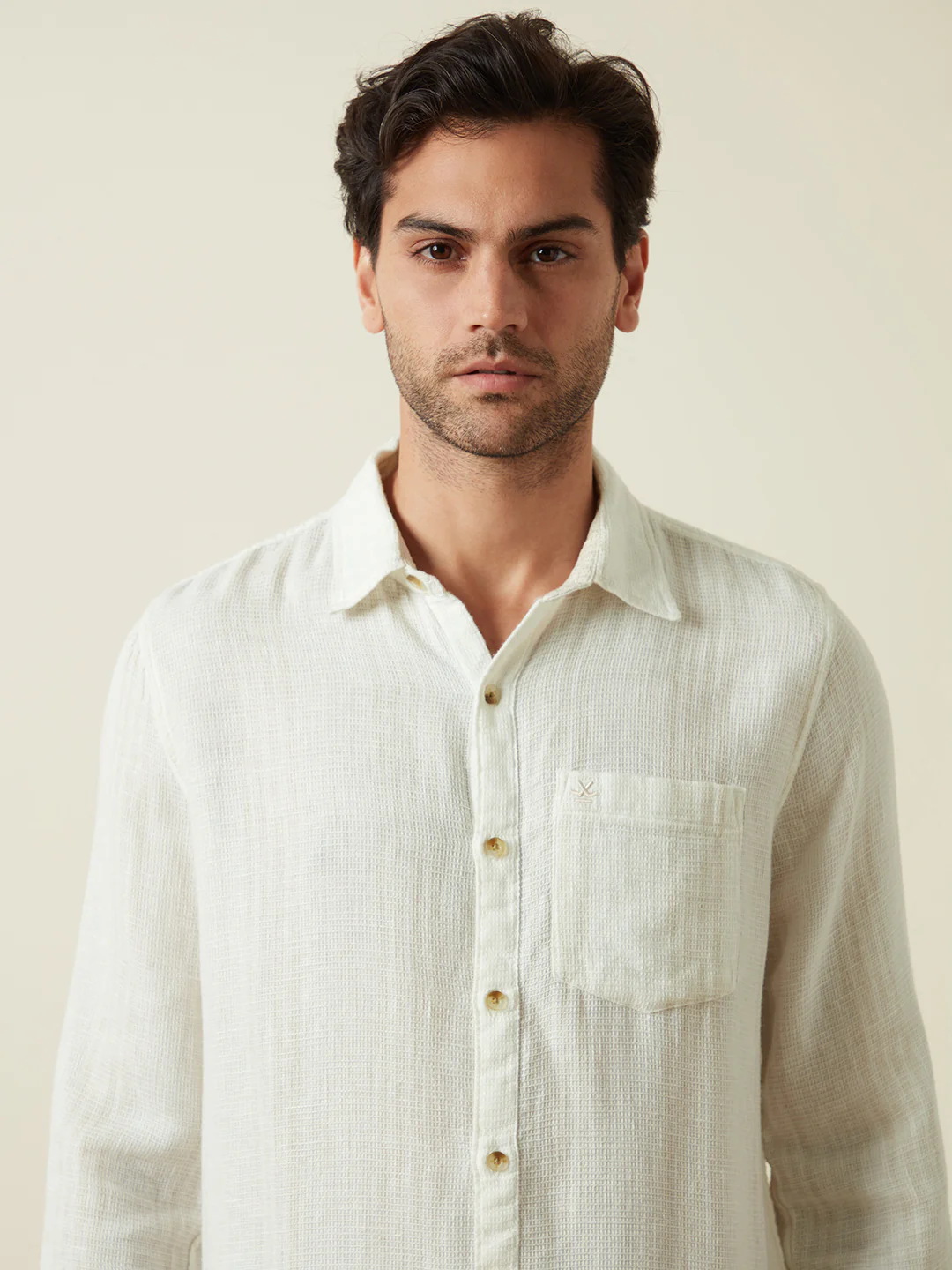 Waffle Textured Slim Fit Shirt | Beige - Image 5