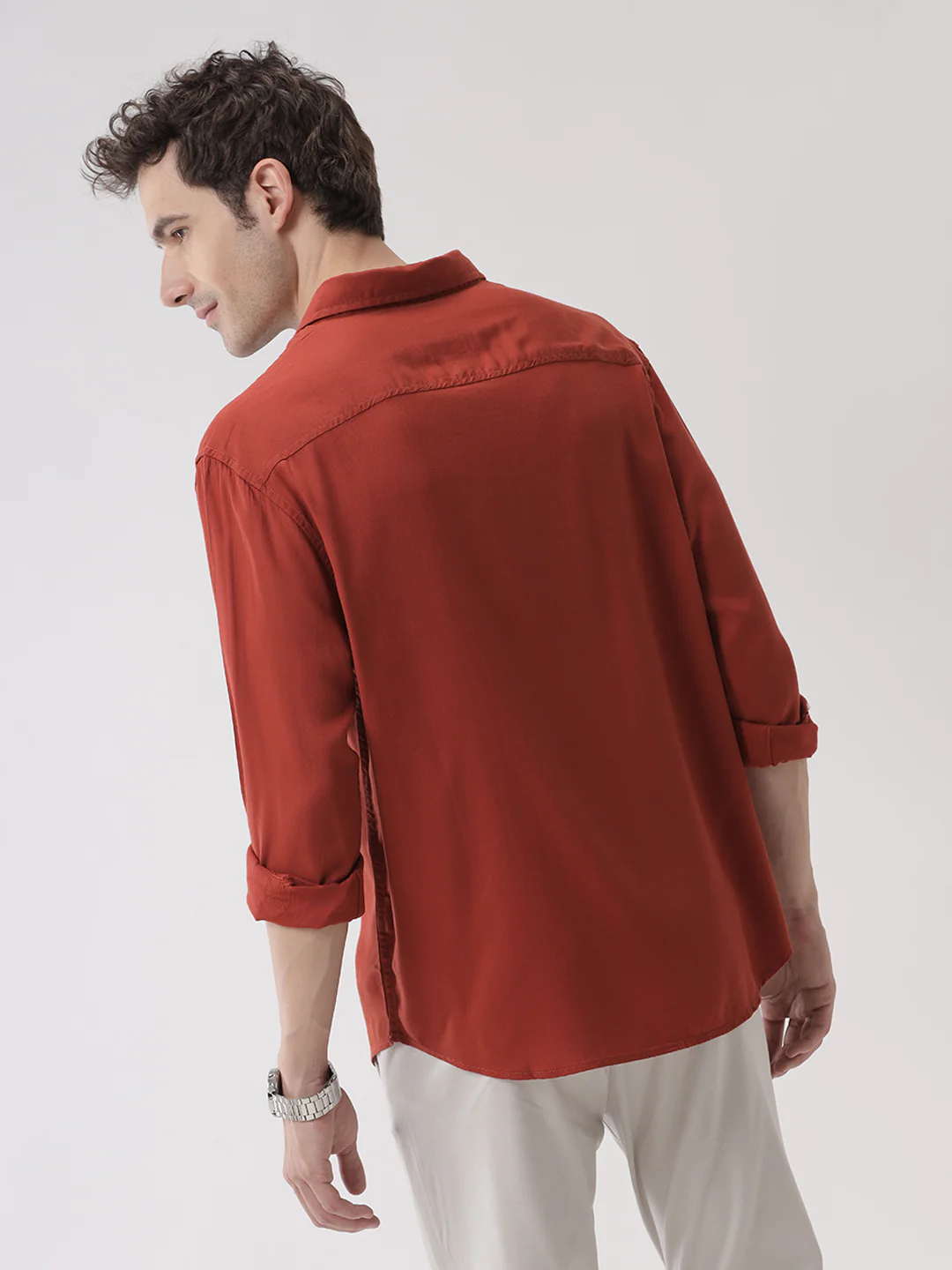 Premium Solid Rust Lyocell Shirt - Image 3