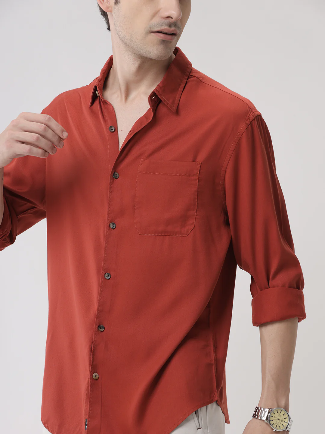 Premium Solid Rust Lyocell Shirt - Image 5