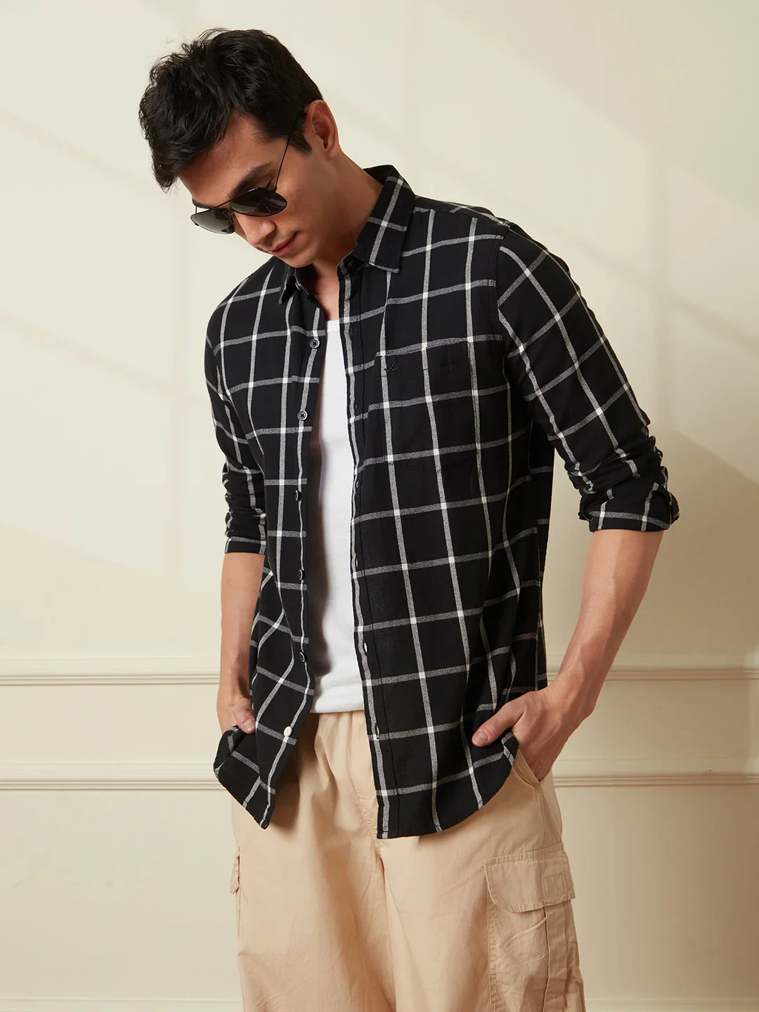 Checked Window Panel Shirt | Black - Image 3