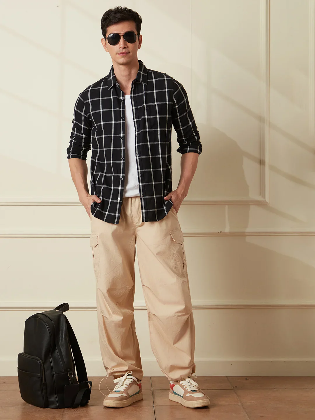 Checked Window Panel Shirt | Black - Image 4