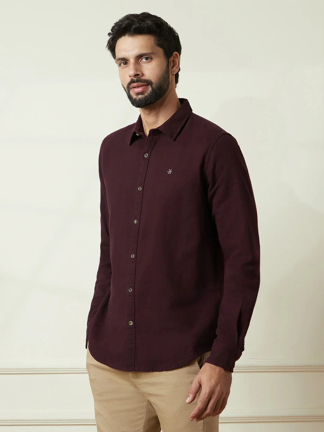 Textured Slim Fit Shirt | Maroon - Image 4