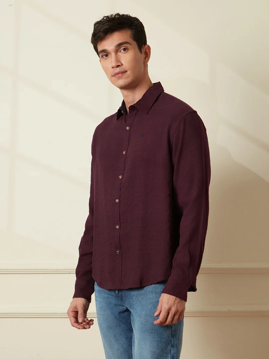 Textured Comfort Fit Shirt | Maroon - Image 4
