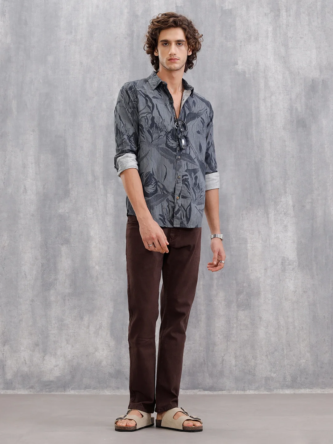 Printed Corduroy Slim Fit T-Shirt With Plush Handfeel | Black - Image 2