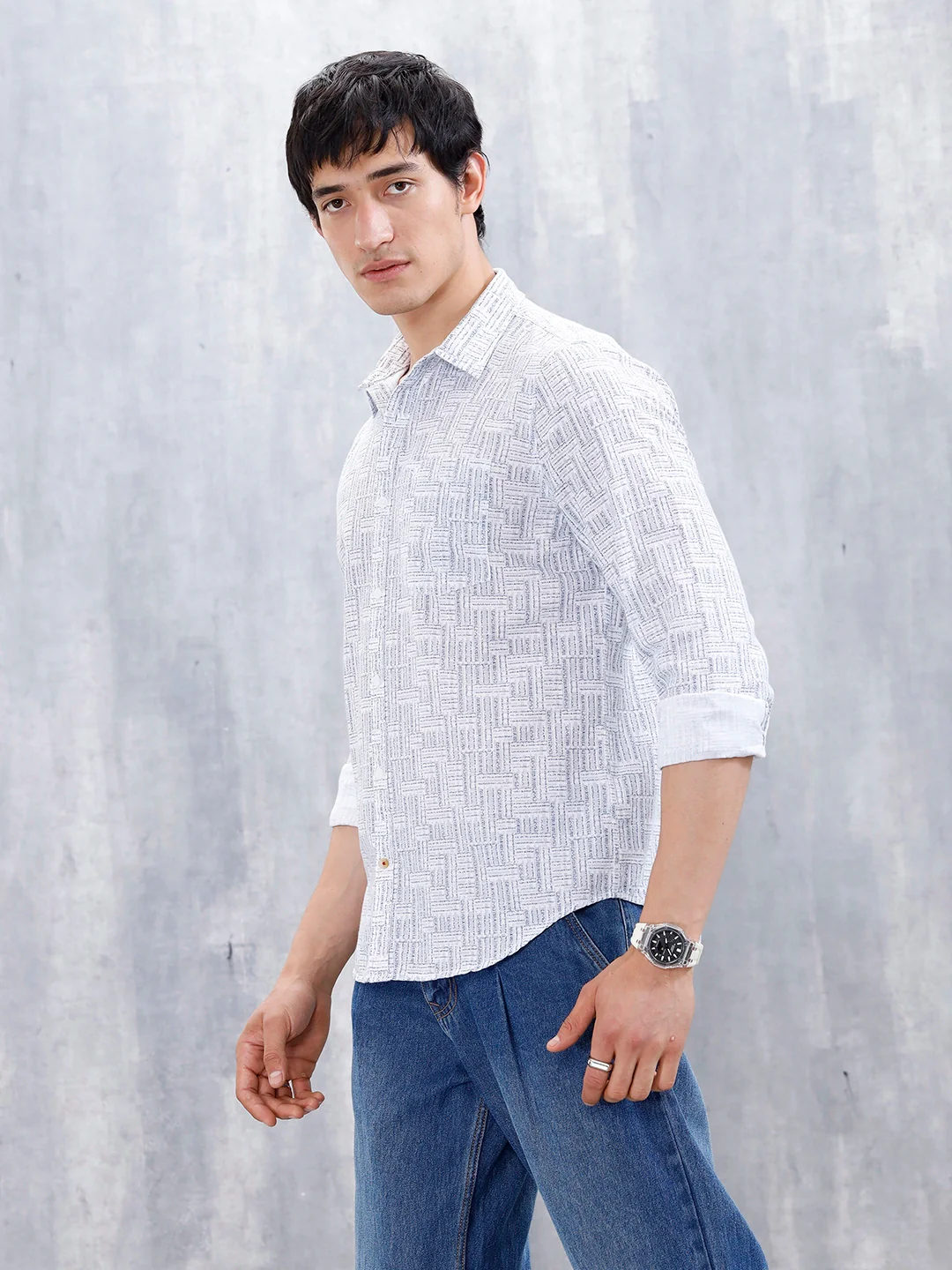 Printed Men's Casual Slim Fit Shirt | Blue - Image 4