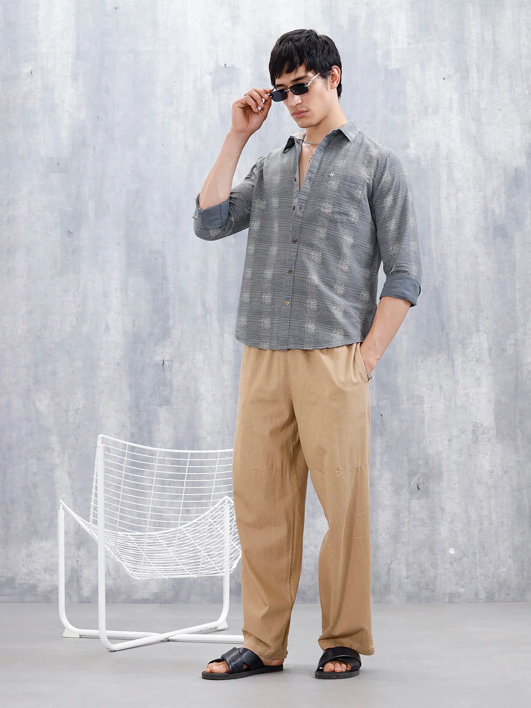 Printed Men's Casual Slim Fit Shirt  | Dark Grey - Image 2
