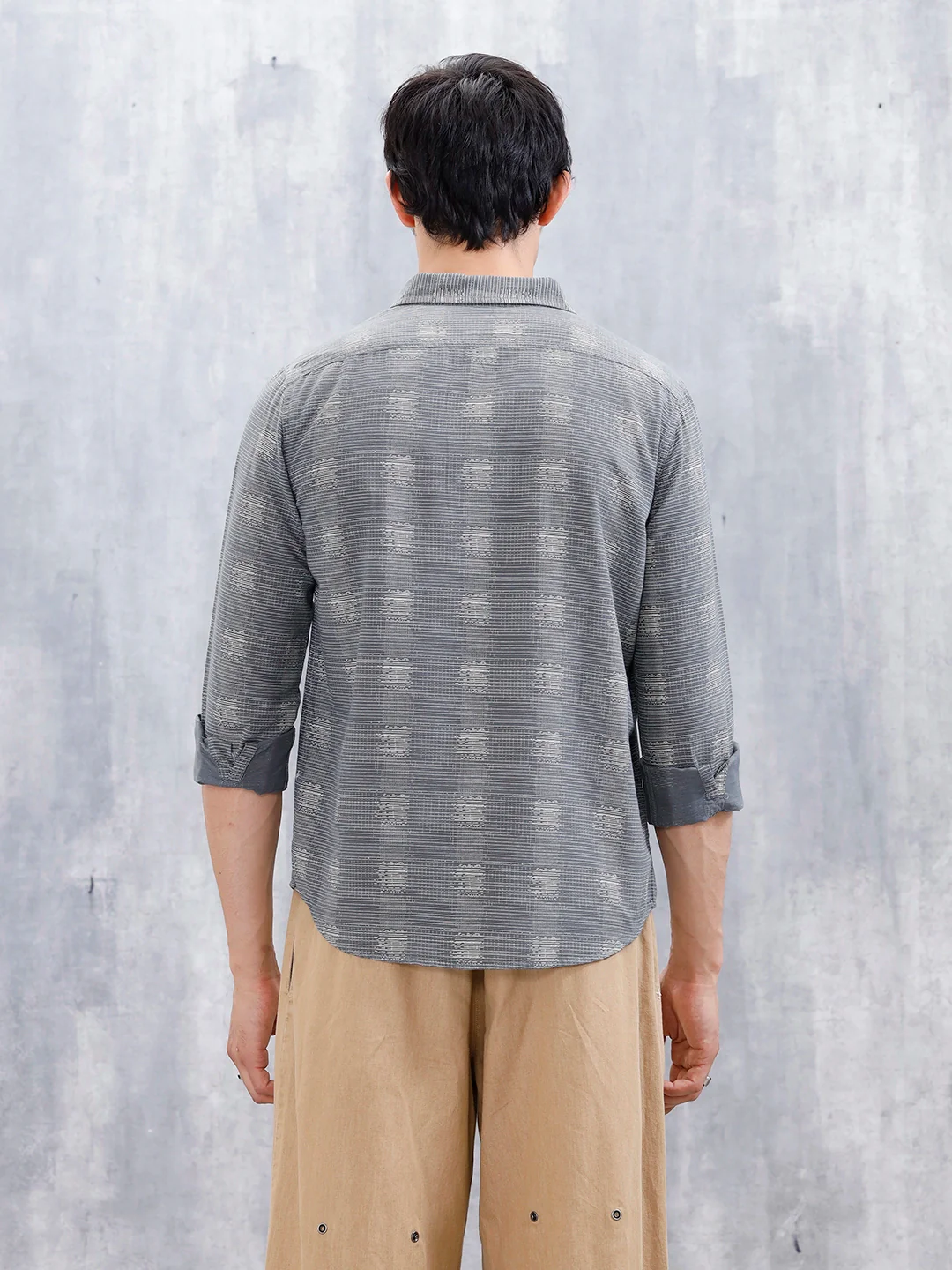 Printed Men's Casual Slim Fit Shirt  | Dark Grey - Image 3