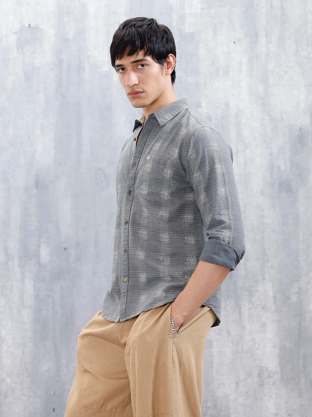 Printed Men's Casual Slim Fit Shirt  | Dark Grey - Image 4