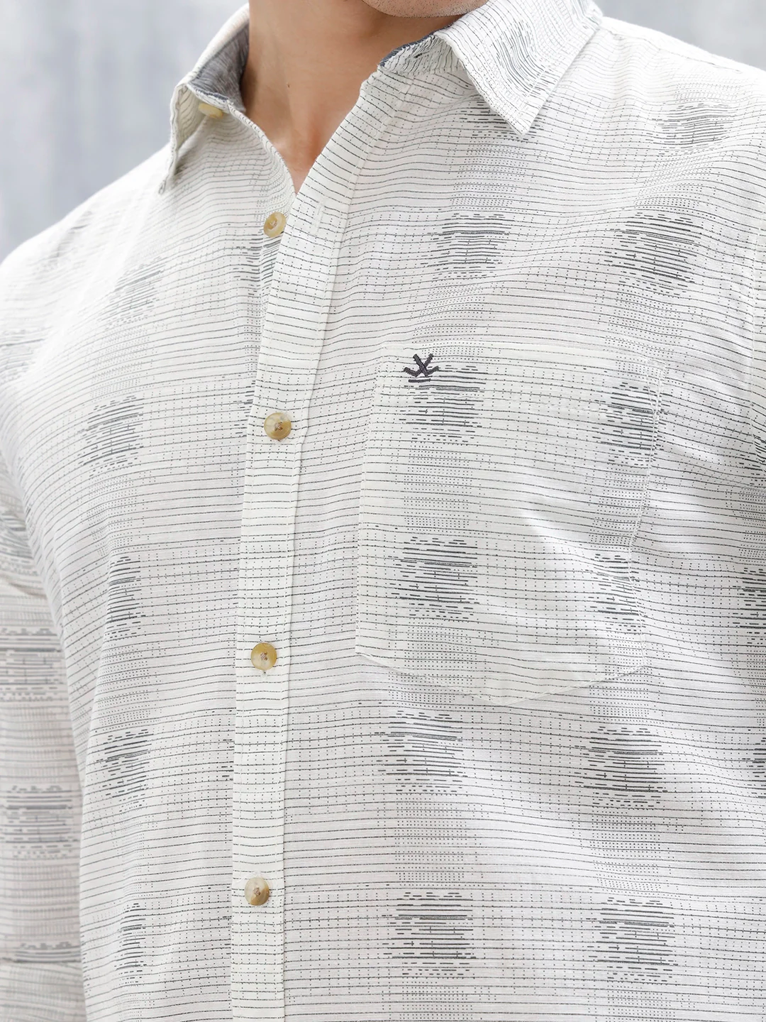 Printed Men's Casual Slim Fit Shirt | Off White - Image 5
