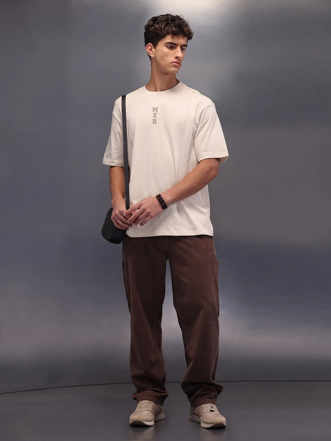 Printed Patchwork Oversized T-Shirt | Beige - Image 2