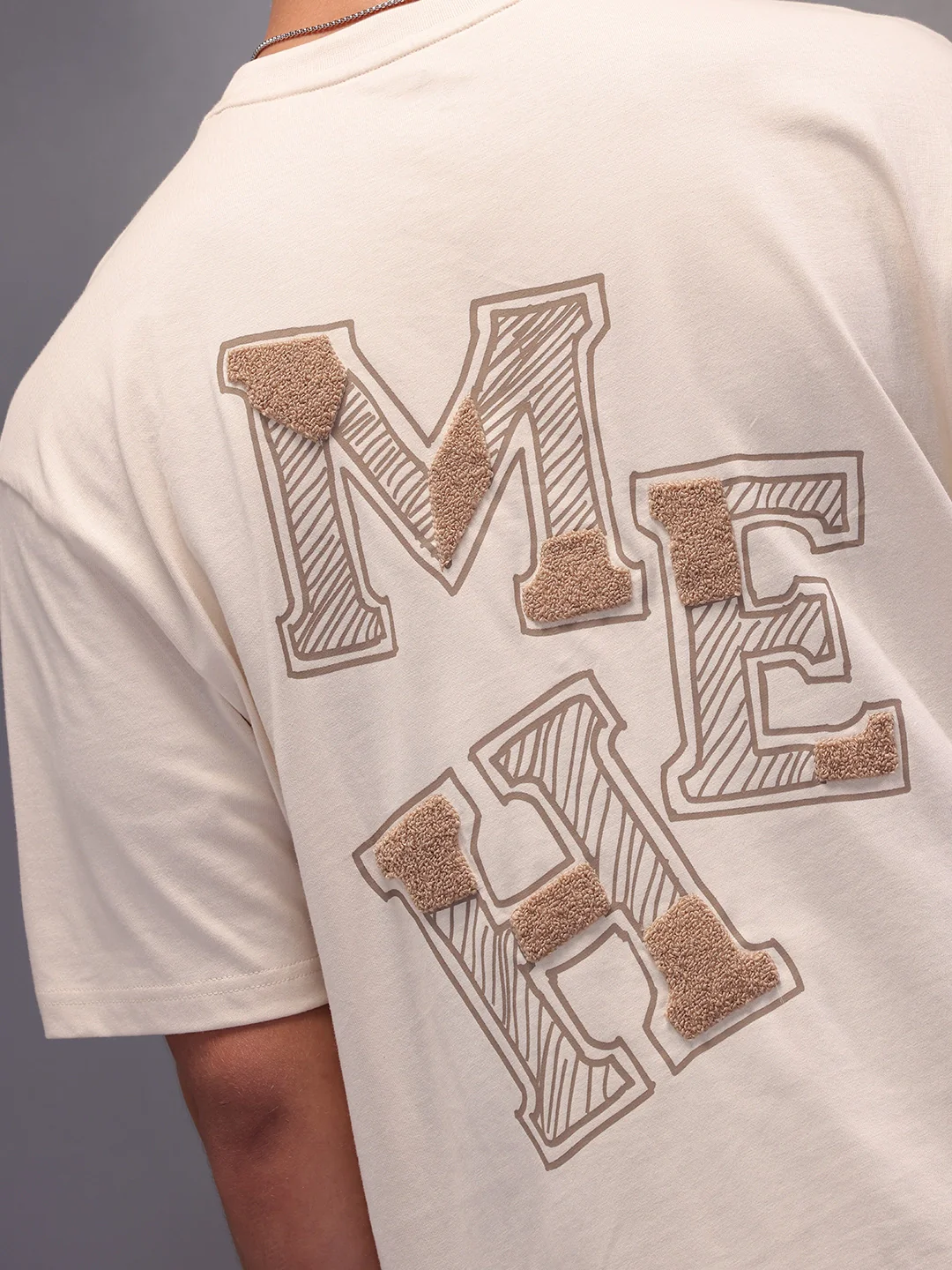 Printed Patchwork Oversized T-Shirt | Beige - Image 3