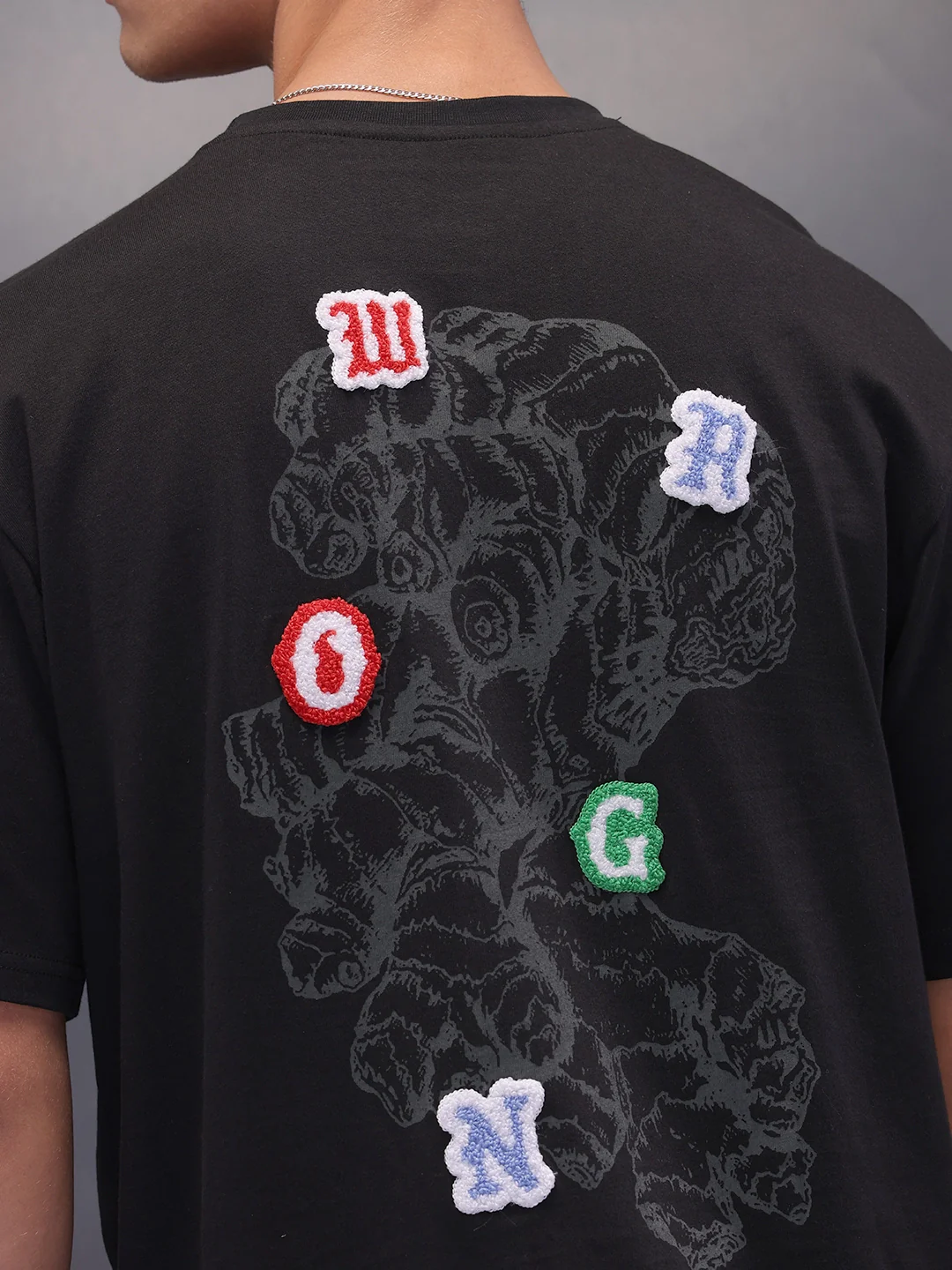 Printed Patchwork Oversized T-Shirt | Black - Image 3