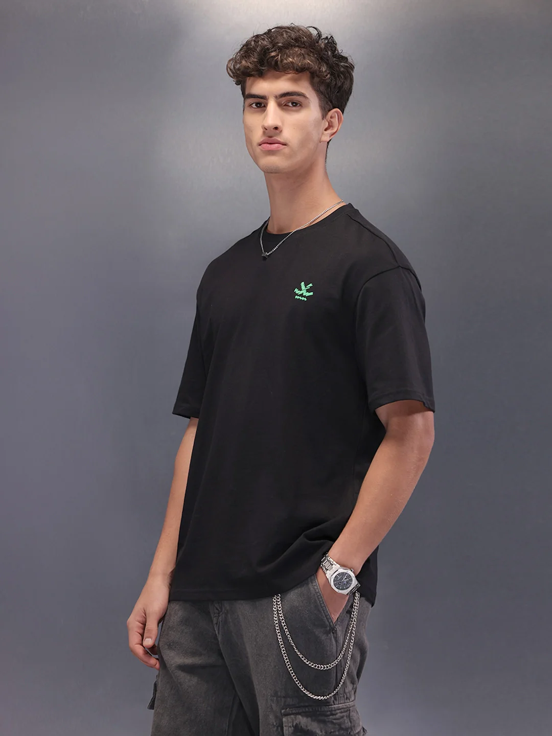 Printed Patchwork Oversized T-Shirt | Black - Image 4