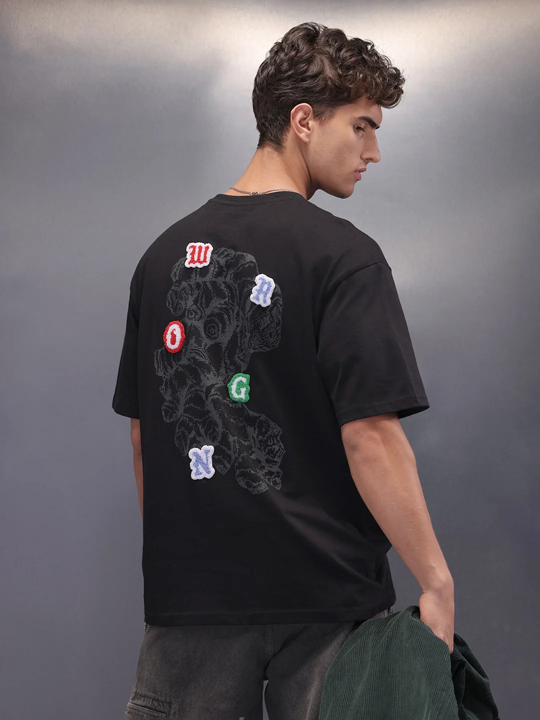 Printed Patchwork Oversized T-Shirt | Black - Image 5