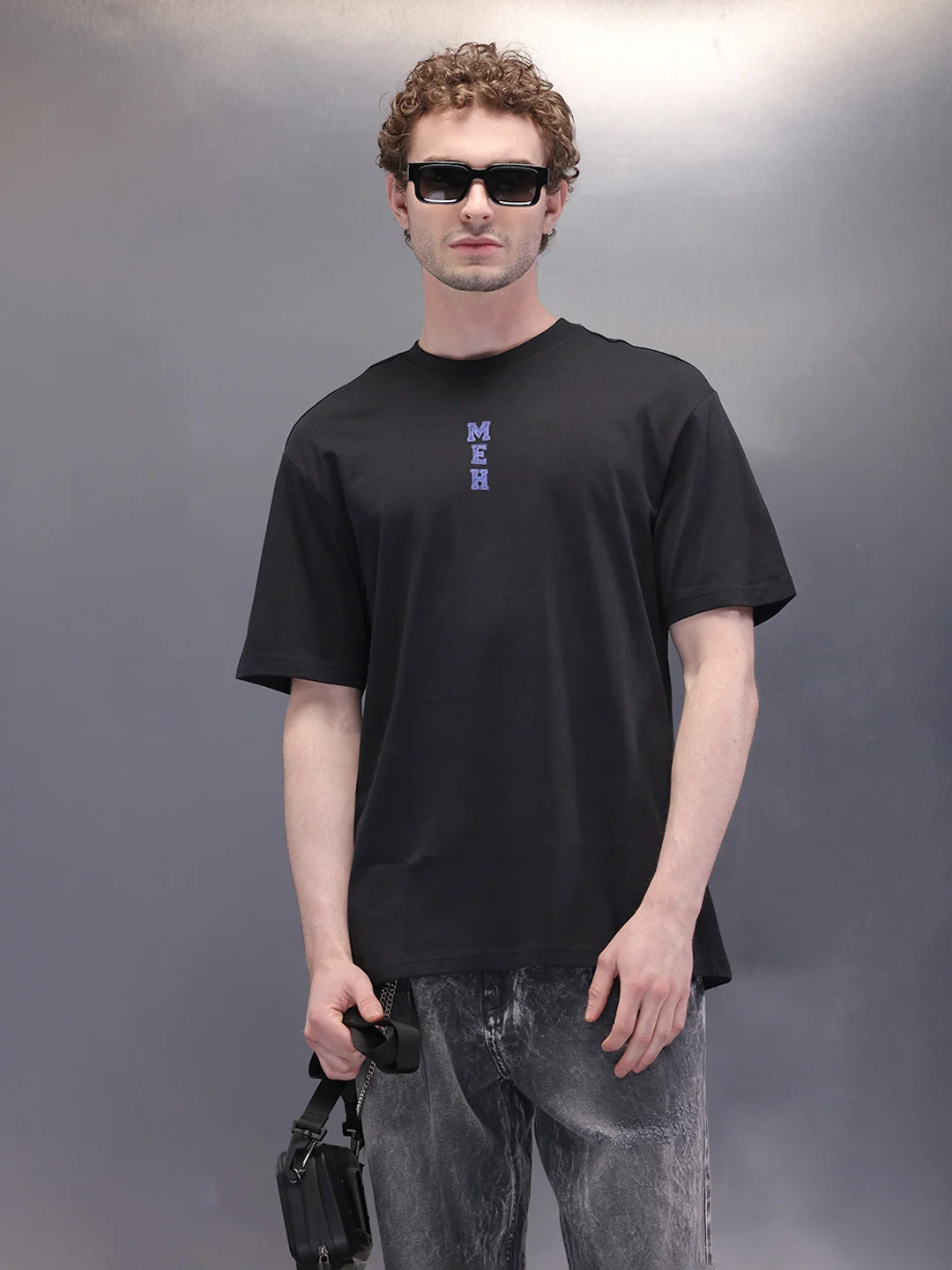 Printed Patchwork Oversized T-Shirt | Black - Image 4