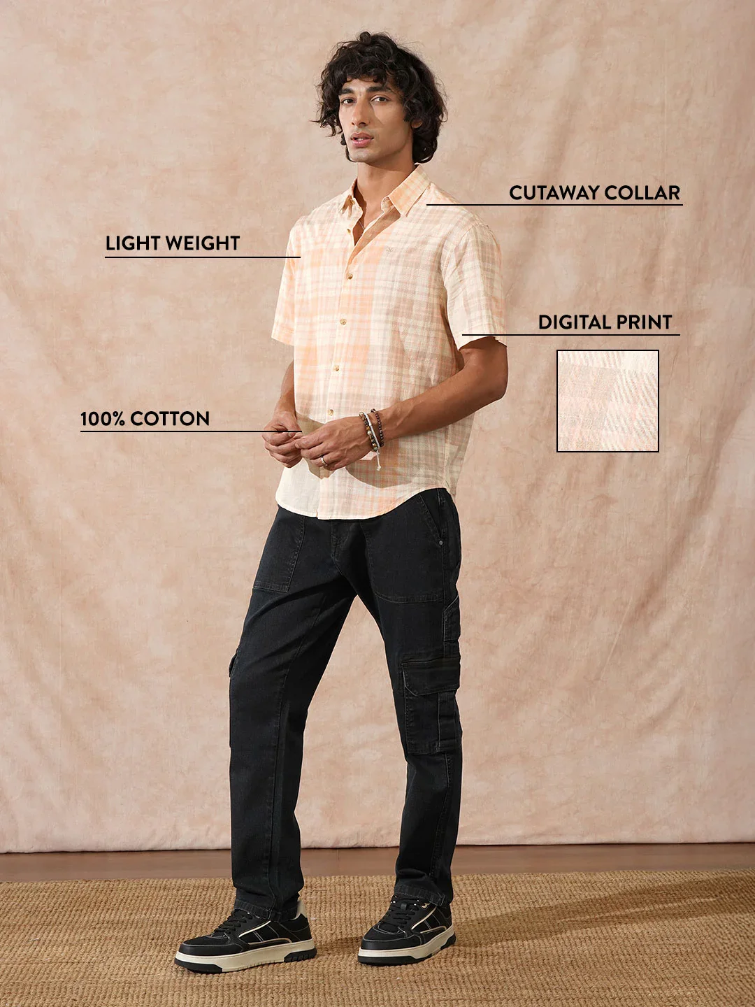 Printed Patchwork Shirt | Peach - Image 2