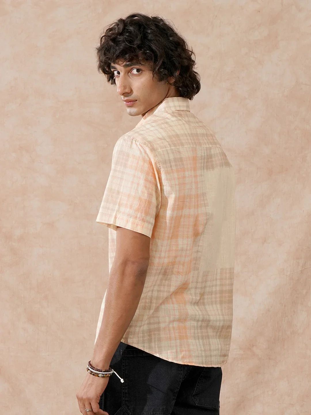 Printed Patchwork Shirt | Peach - Image 4