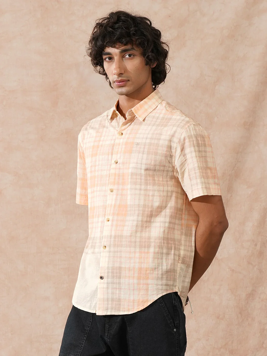 Printed Patchwork Shirt | Peach - Image 5