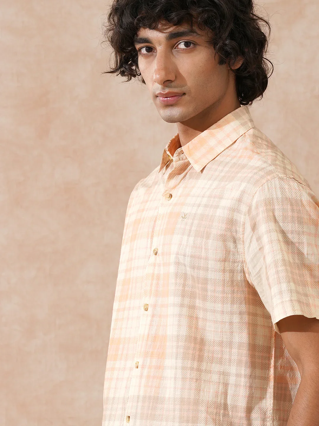 Printed Patchwork Shirt | Peach - Image 6