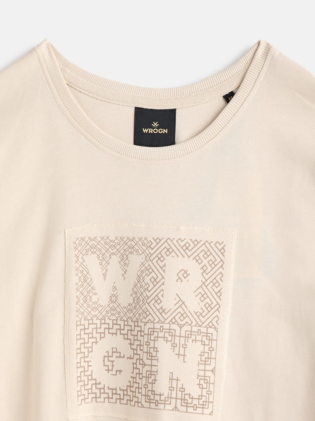 Printed Patchwork T-Shirt  |  Beige - Image 3
