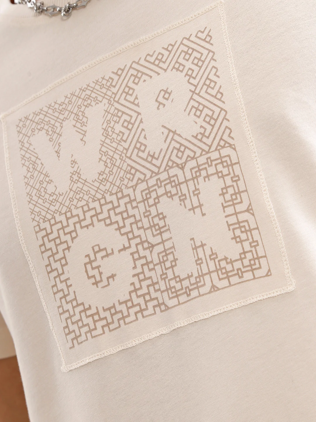 Printed Patchwork T-Shirt  |  Beige - Image 7
