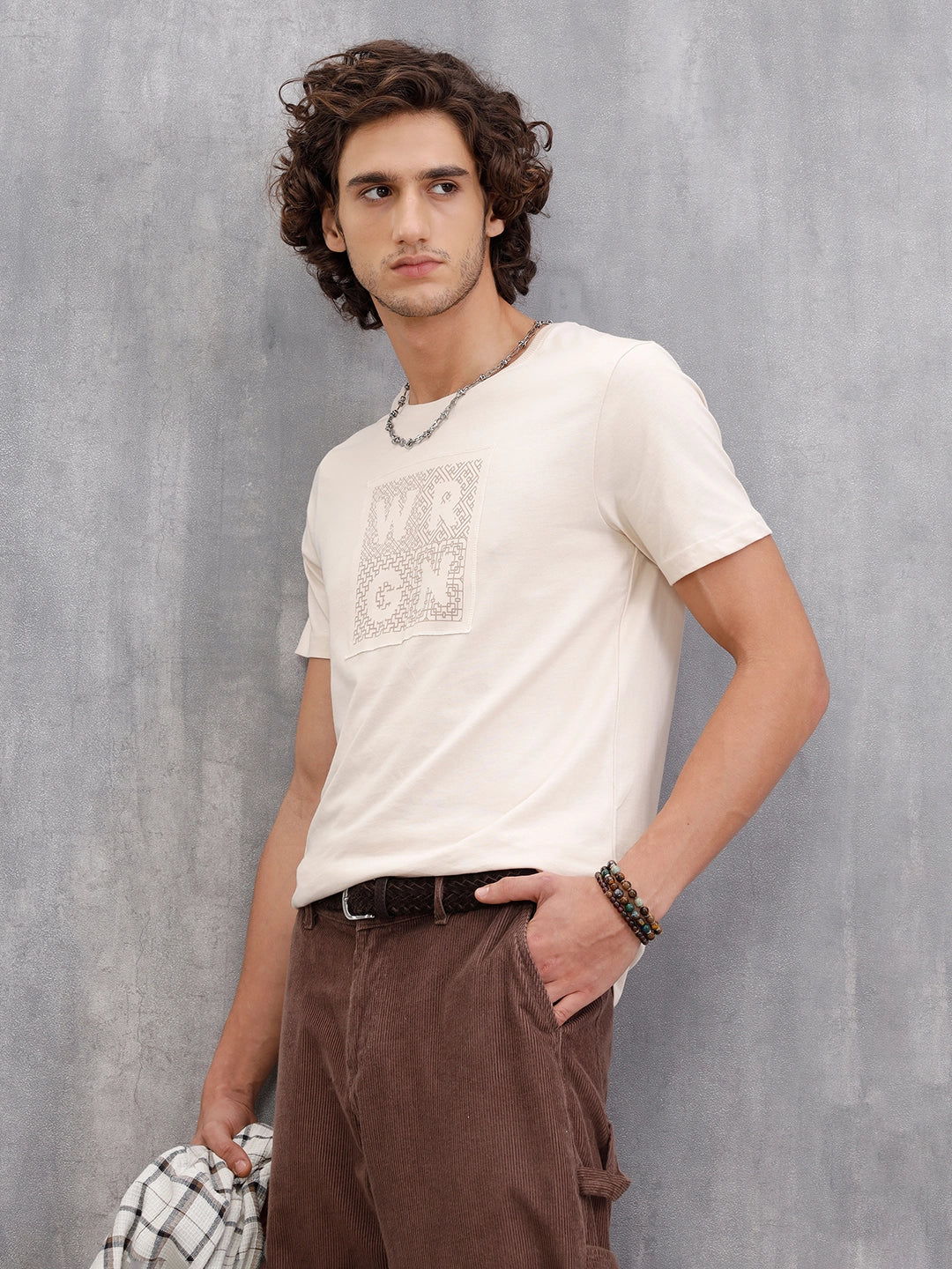 Printed Patchwork T-Shirt  |  Beige - Image 8