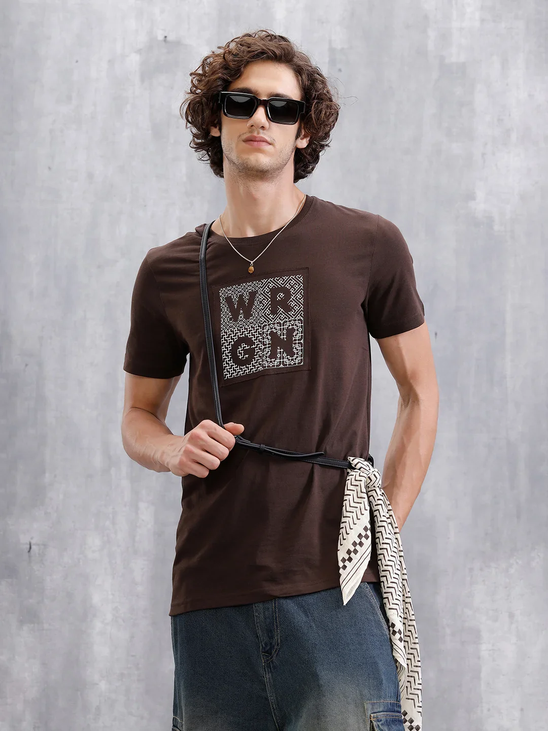 Printed Patchwork T-Shirt | Coffee - Image 5