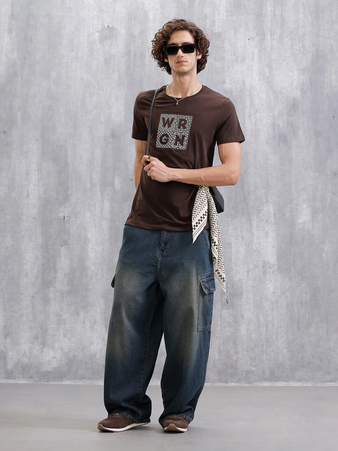 Printed Patchwork T-Shirt | Coffee - Image 6