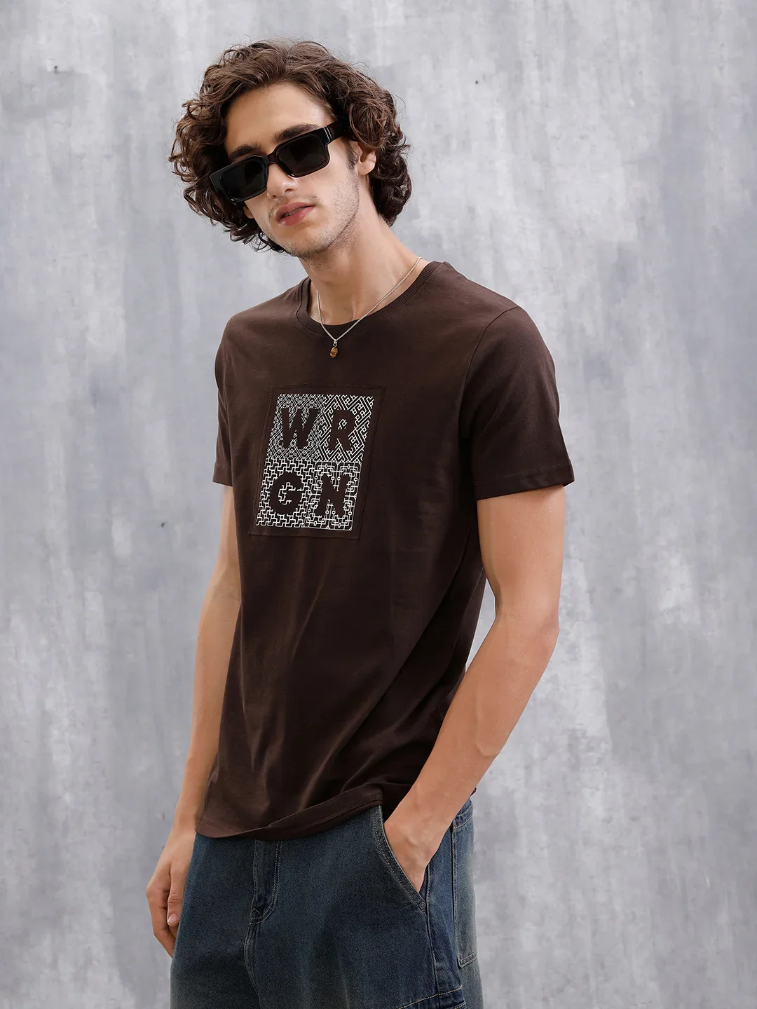 Printed Patchwork T-Shirt | Coffee - Image 8