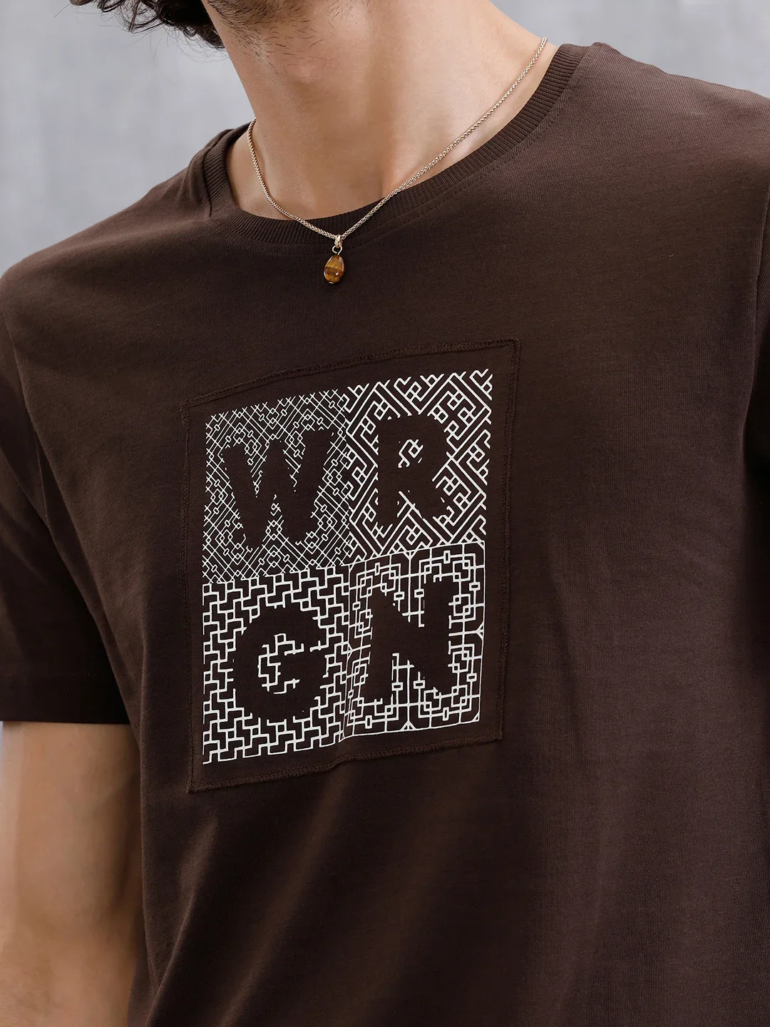Printed Patchwork T-Shirt | Coffee - Image 9