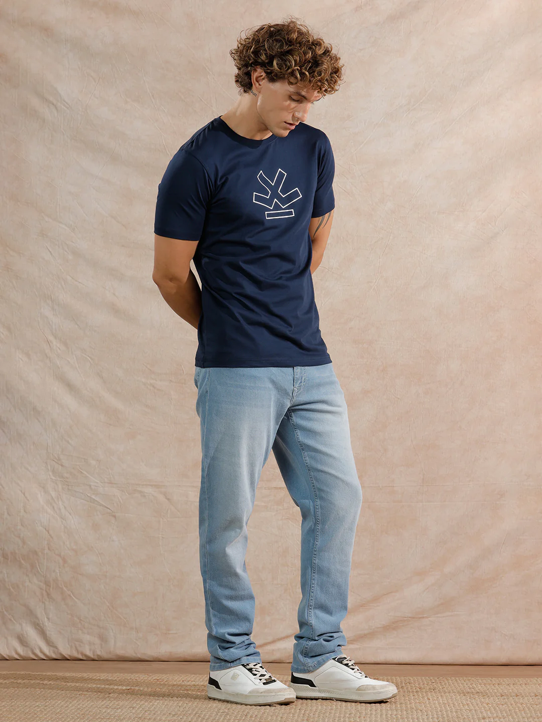 Silver Foil Print Slim Fit T-Shirt | Navy Blue - Image 2
