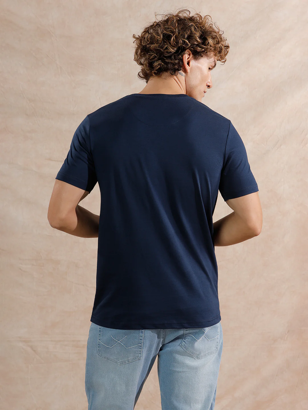 Silver Foil Print Slim Fit T-Shirt | Navy Blue - Image 3
