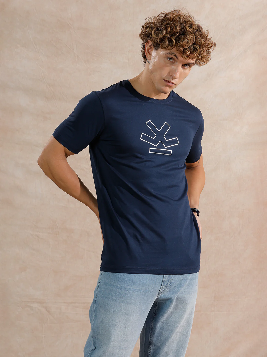 Silver Foil Print Slim Fit T-Shirt | Navy Blue - Image 4