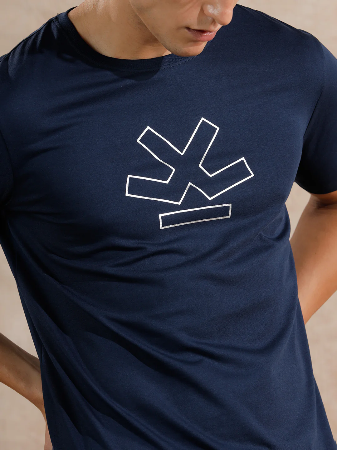 Silver Foil Print Slim Fit T-Shirt | Navy Blue - Image 5
