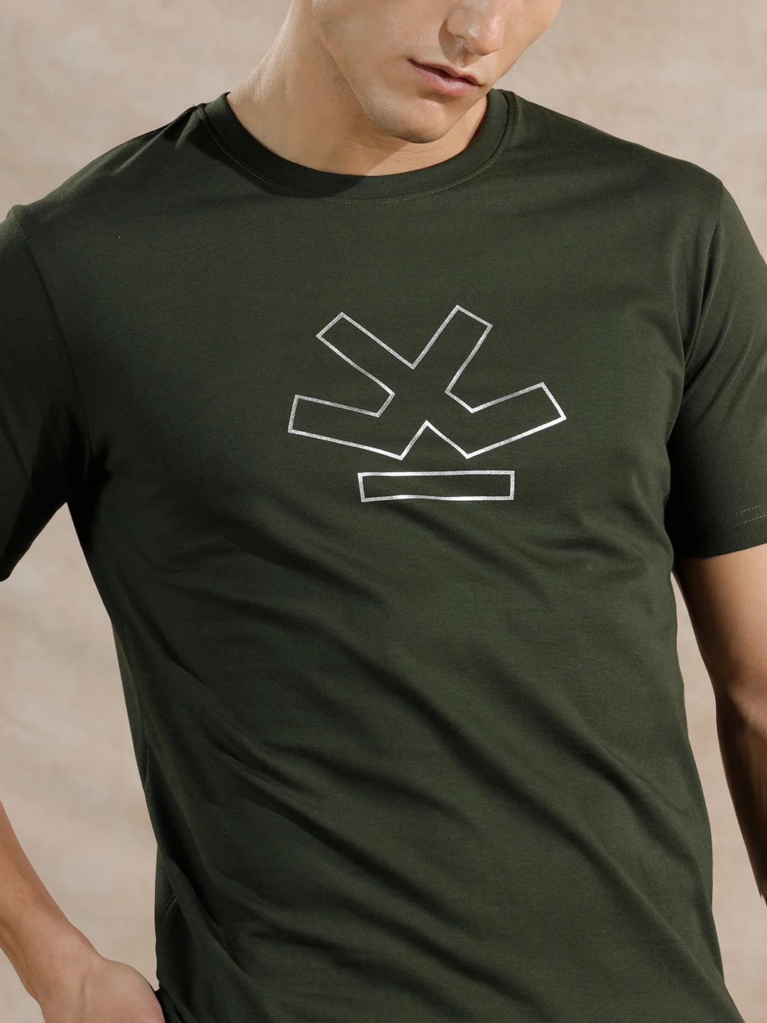 Silver Foil Print Slim Fit T-Shirt | Olive - Image 6