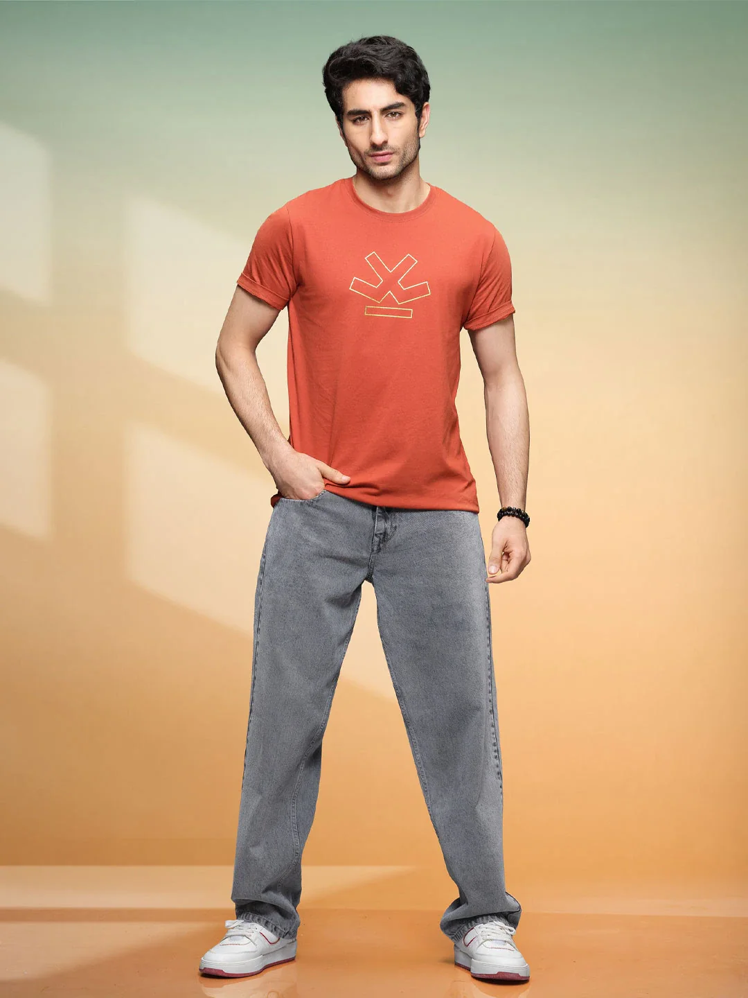 Silver Foil Print Slim Fit T-Shirt | Rust - Image 2