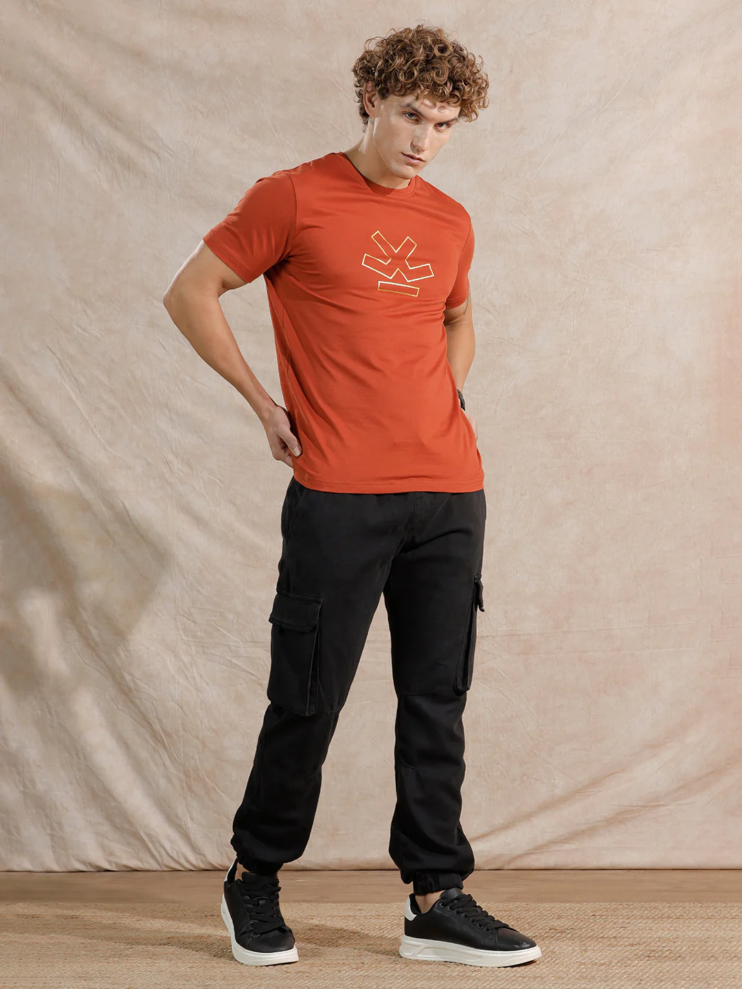 Silver Foil Print Slim Fit T-Shirt | Rust - Image 4