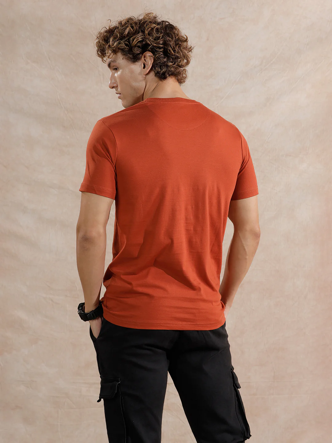 Silver Foil Print Slim Fit T-Shirt | Rust - Image 5
