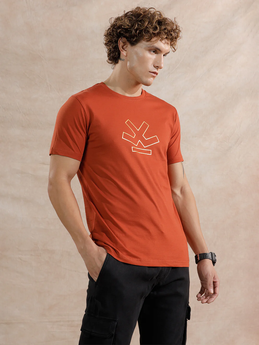 Silver Foil Print Slim Fit T-Shirt | Rust - Image 6