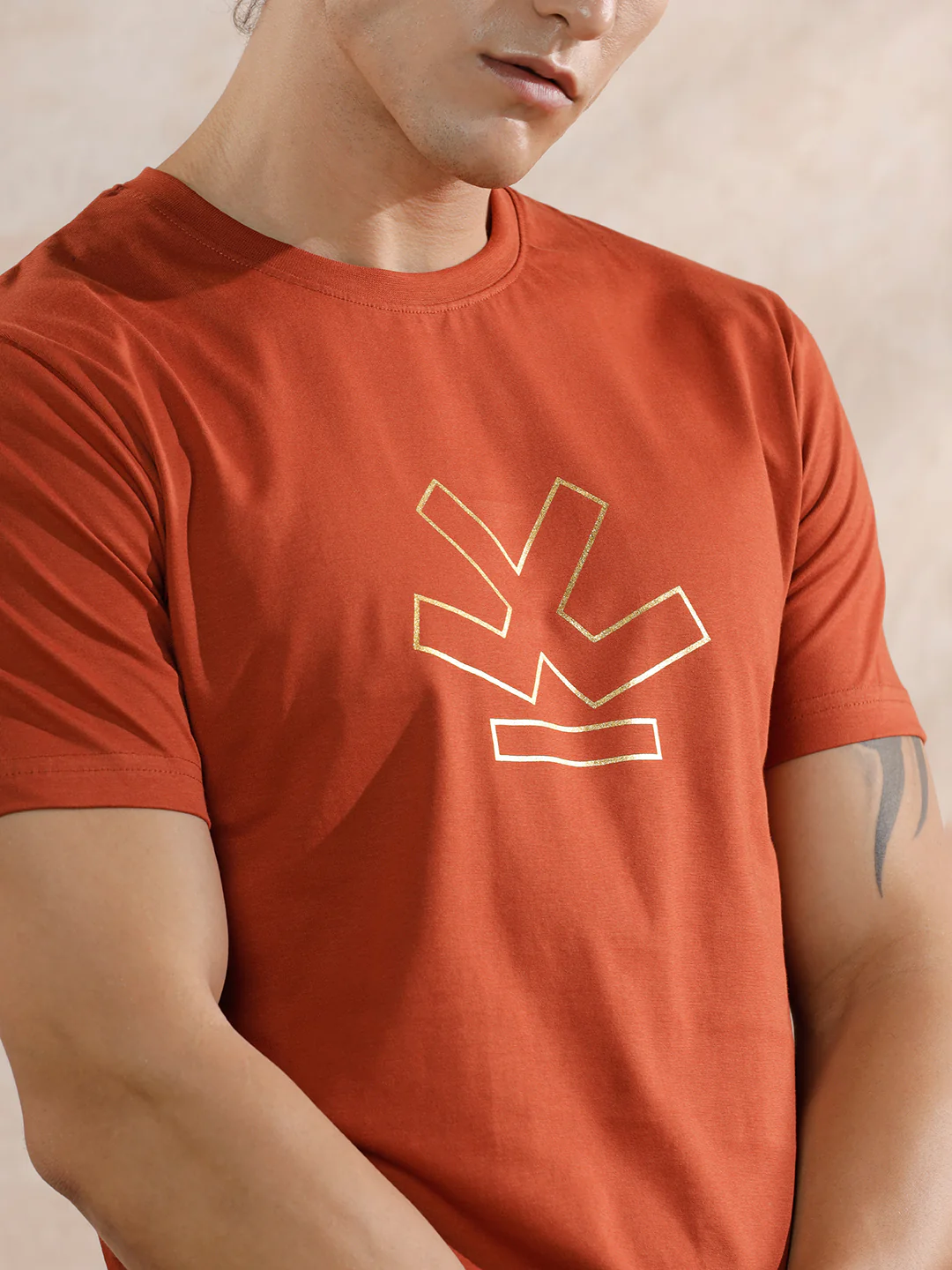 Silver Foil Print Slim Fit T-Shirt | Rust - Image 7