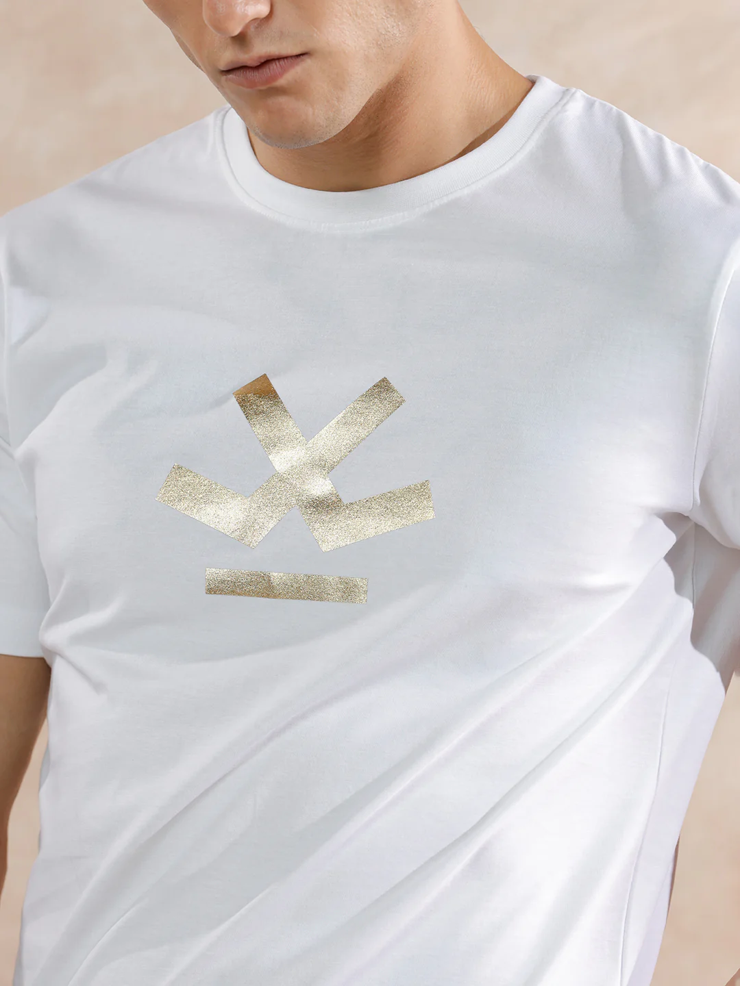 Gold Foil Print Slim Fit T-Shirt | White - Image 5