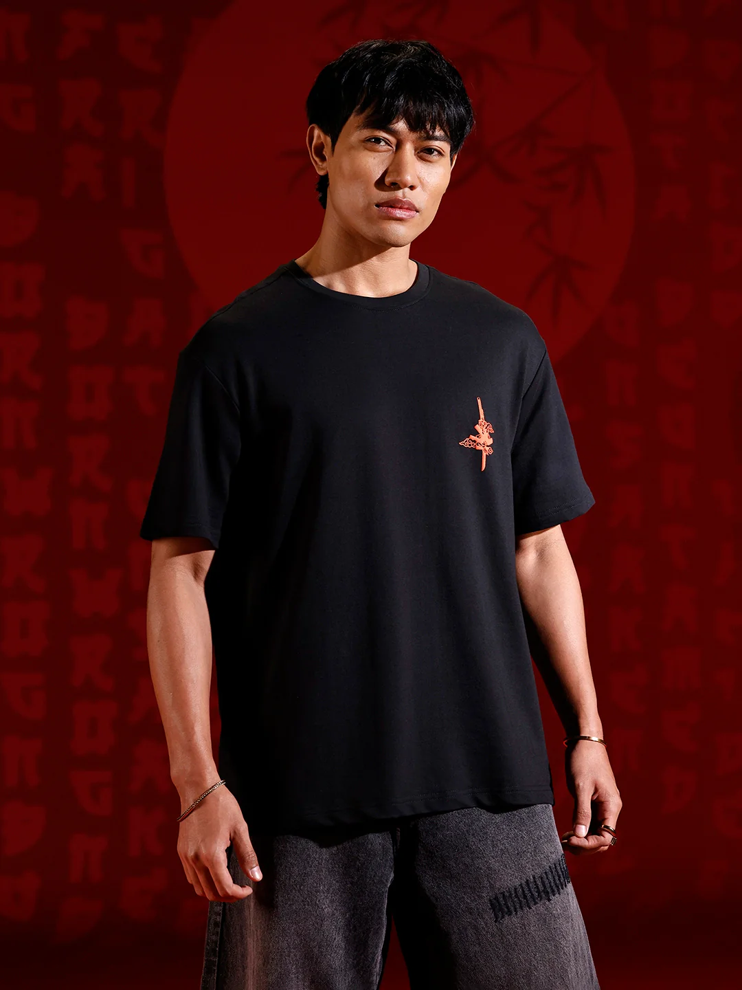Puff print chest motif oversized tshirt | Black - Image 6