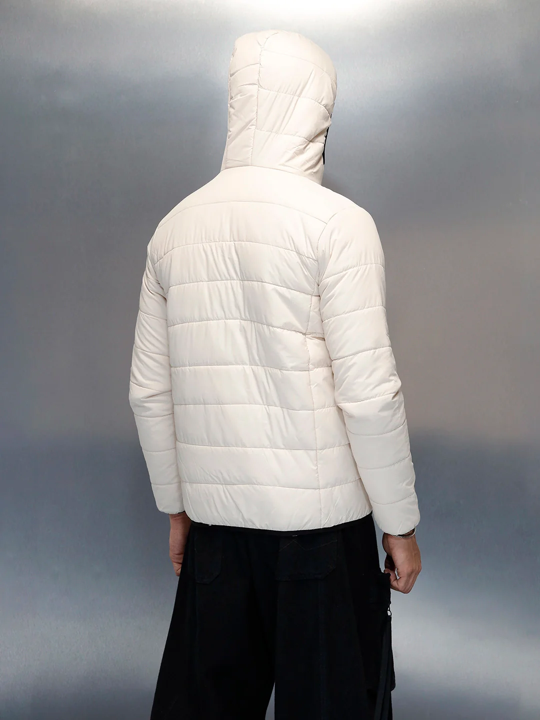 Puffered Men's Casual Slim Fit Hooded Jacket | Beige - Image 3